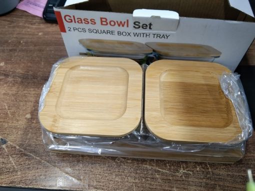 Picture of Glass Dry Fruit Bowl Set of 2 Piece Clear Square Glass Bowl Pudding Dessert Footed Bowl Set Fruit Mukhwas Chocolate Plate